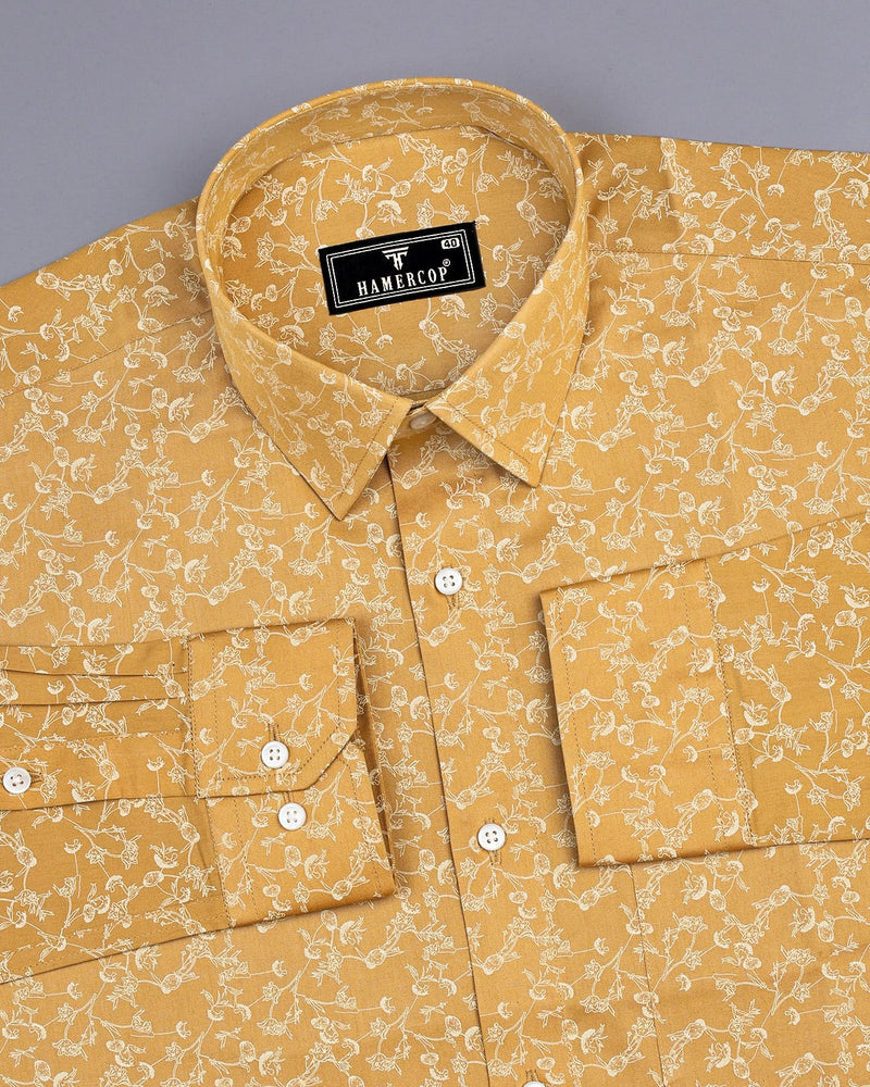 Ivory Cream Floral Printed Twill Cotton Shirt