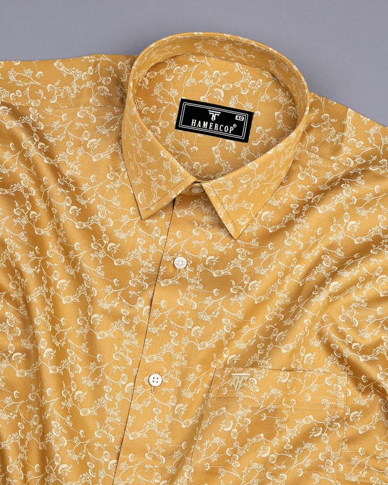 Ivory Cream Floral Printed Twill Cotton Shirt