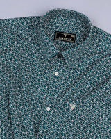 Turkish Blue Hexagon Printed Dobby Cotton Shirt