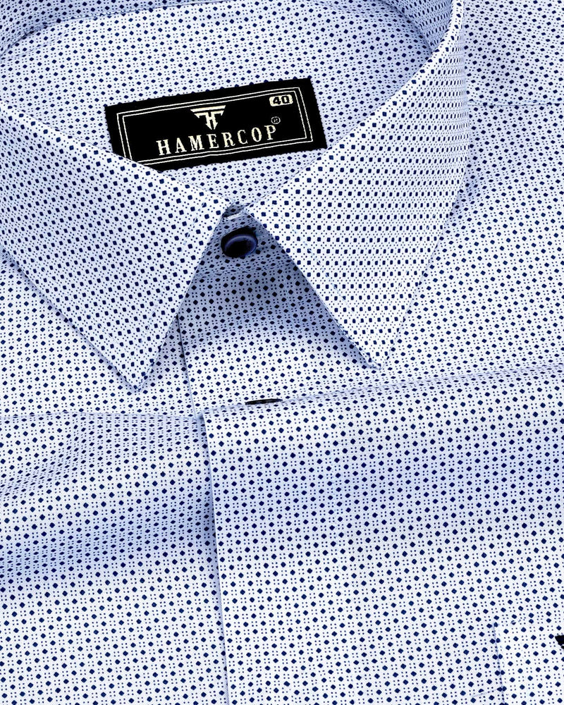 Stendal Blue With White Poplin Printed Cotton Shirt