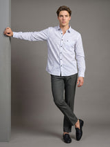 Crayon Gray Self Stripe Printed Seersucker Cotton Shirt