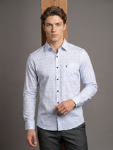 Crayon Gray Self Stripe Printed Seersucker Cotton Shirt
