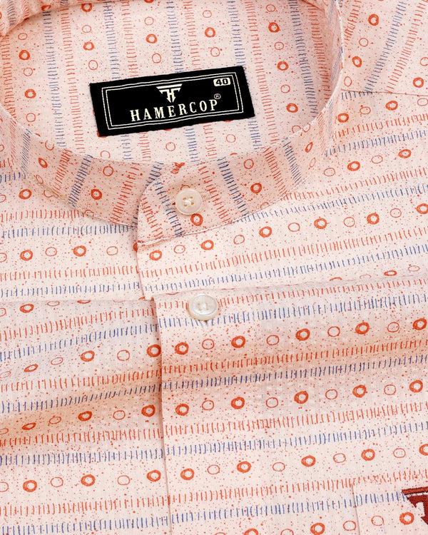 Crayon Orange Self Stripe Printed Seersucker Cotton Shirt