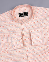 Crayon Orange Self Stripe Printed Seersucker Cotton Shirt