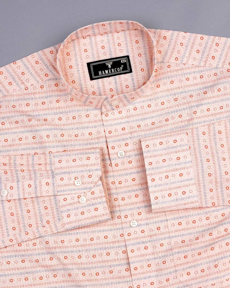 Crayon Orange Self Stripe Printed Seersucker Cotton Shirt