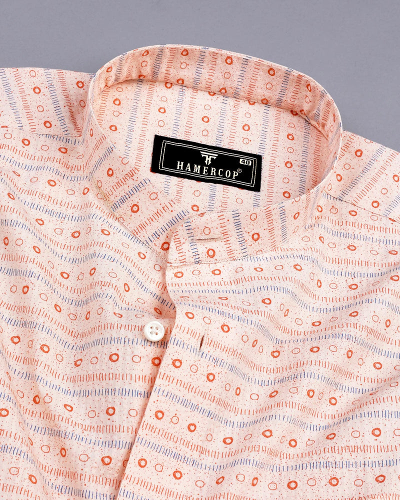 Crayon Orange Self Stripe Printed Seersucker Cotton Shirt