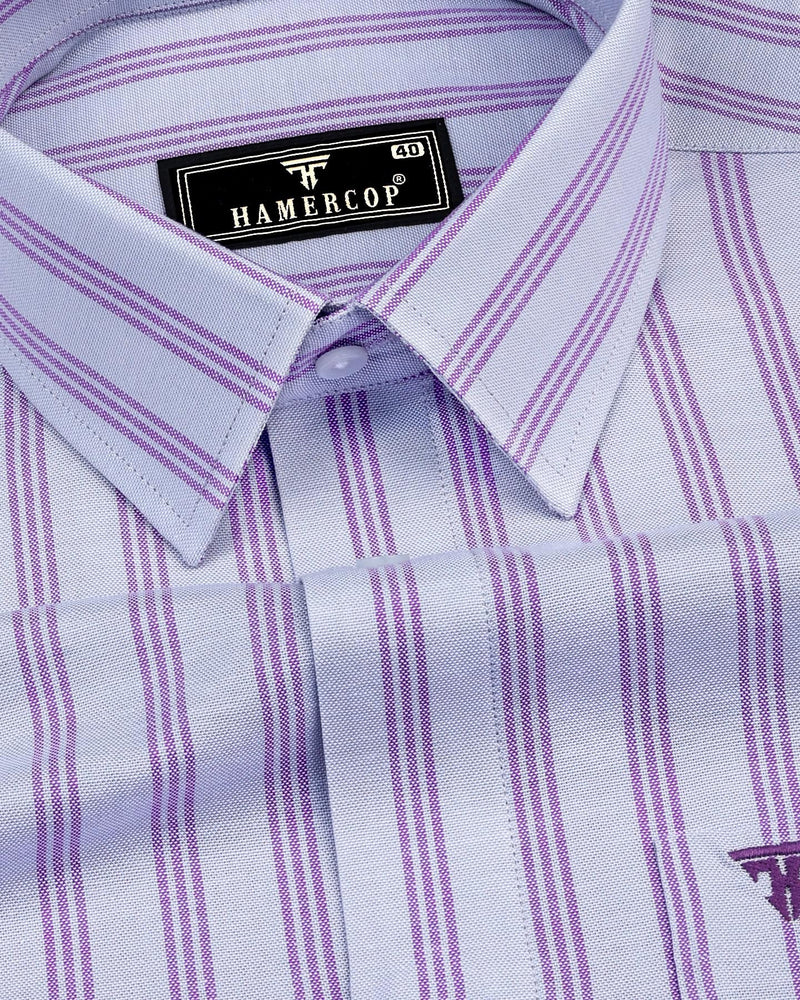 Alverton Gray With Purple Stripe Oxford Cotton Shirt