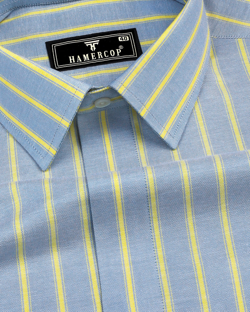 Relish Gray With Yellow Stripe Oxford Cotton Formal Shirt