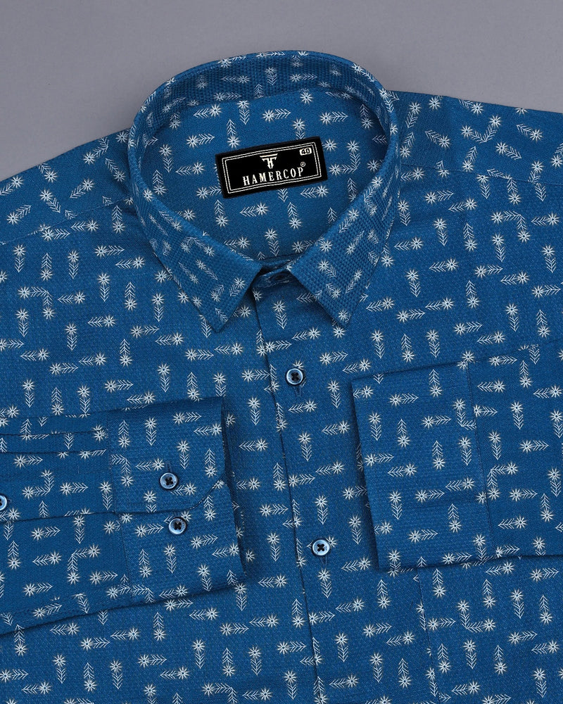 Thistle Blue Flower Printed Dobby Cotton Designer Shirt