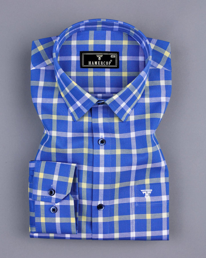 Aster Blue With Yellow Check Oxford Cotton Shirt