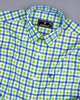 Zest Green With Blue Multicolor Check Oxford Cotton Shirt