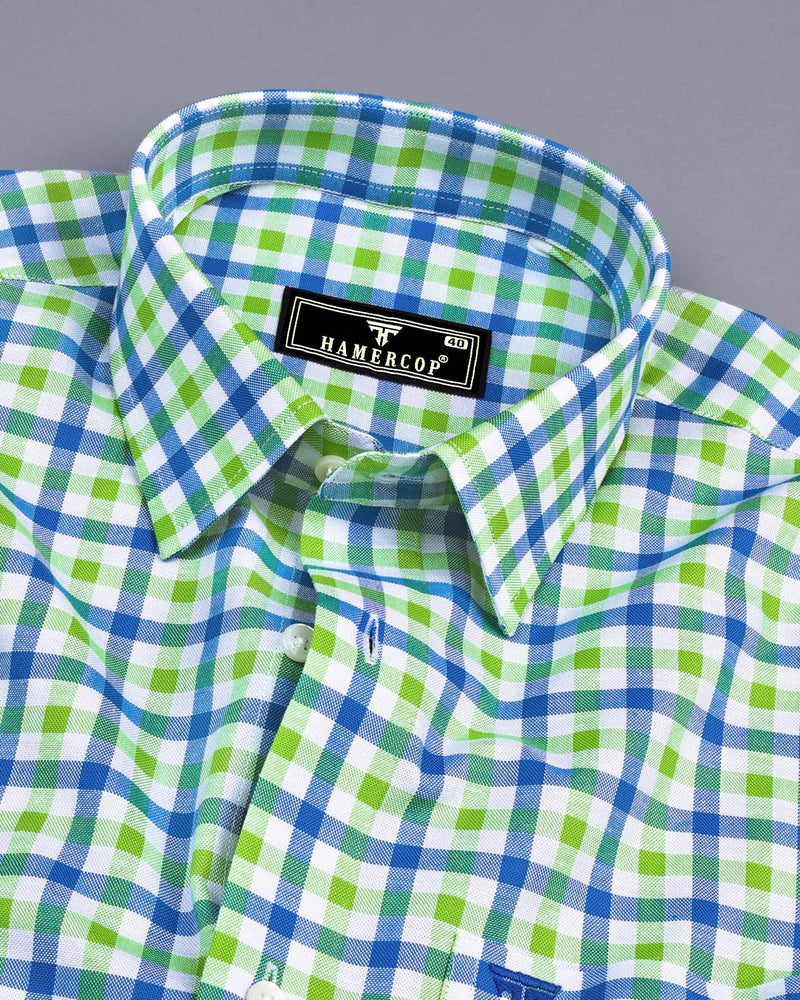 Zest Green With Blue Multicolor Check Oxford Cotton Shirt