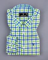 Zest Green With Blue Multicolor Check Oxford Cotton Shirt