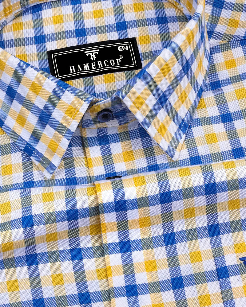 Zest Yellow With Blue Multicolor Check Oxford Cotton Shirt