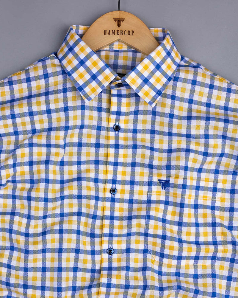 Zest Yellow With Blue Multicolor Check Oxford Cotton Shirt