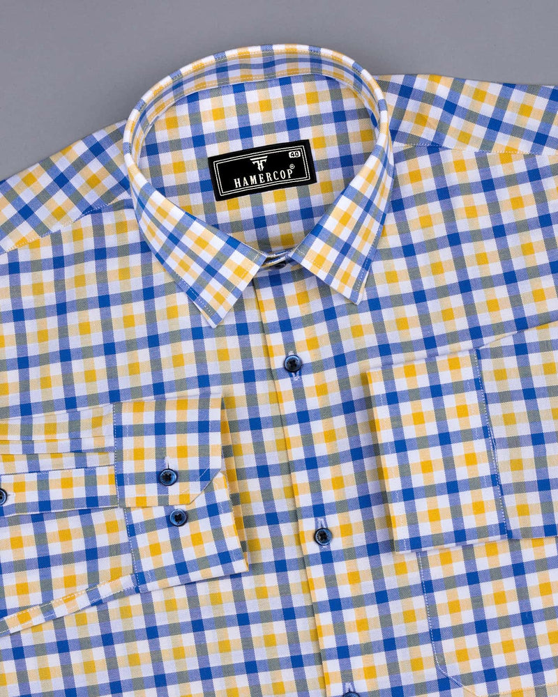 Zest Yellow With Blue Multicolor Check Oxford Cotton Shirt