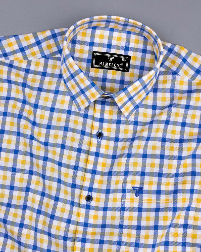 Zest Yellow With Blue Multicolor Check Oxford Cotton Shirt