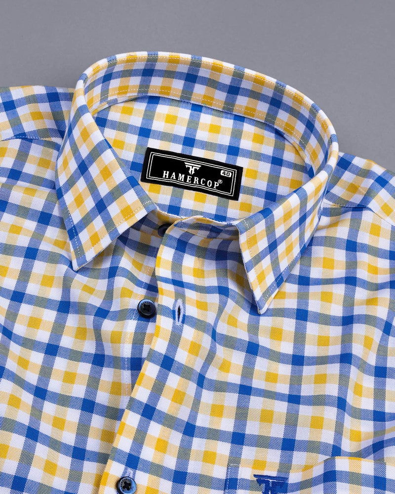 Zest Yellow With Blue Multicolor Check Oxford Cotton Shirt