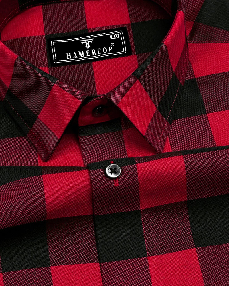 Apache Red With Black Sudoku Check Oxford Cotton Shirt