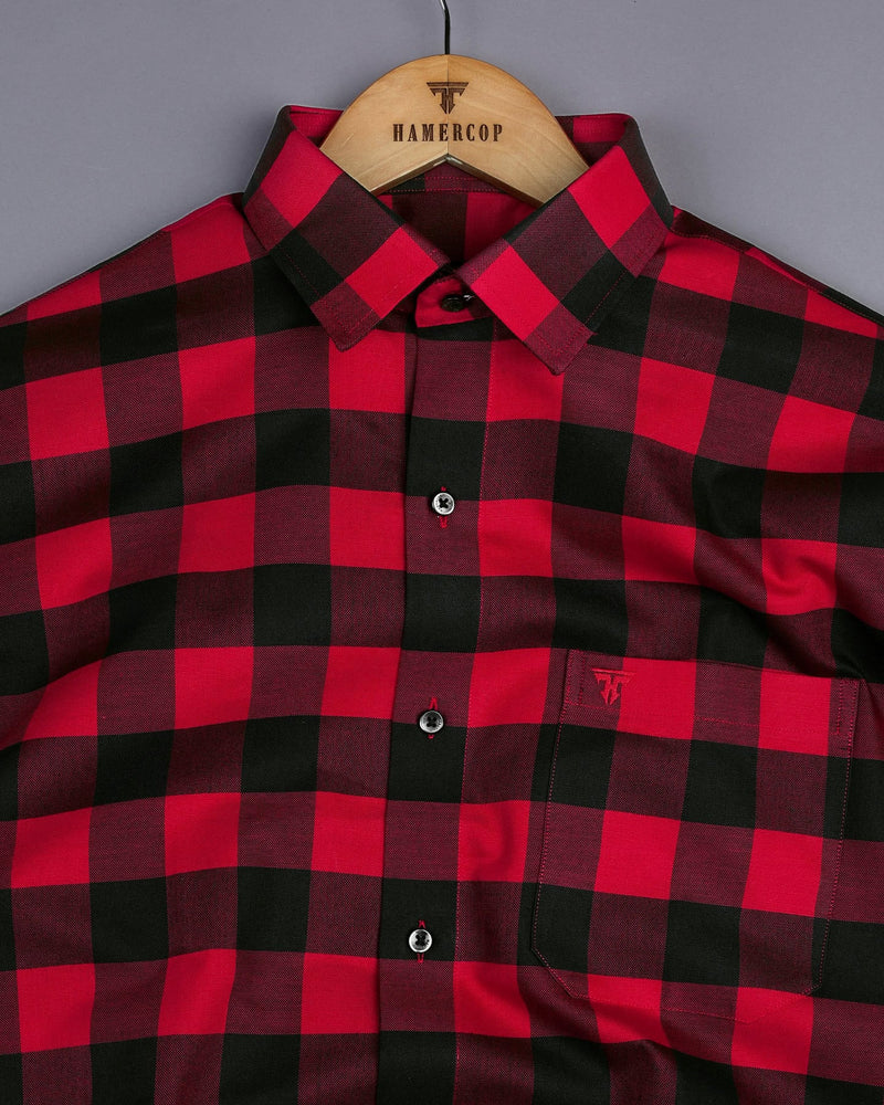 Apache Red With Black Sudoku Check Oxford Cotton Shirt