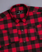 Apache Red With Black Sudoku Check Oxford Cotton Shirt