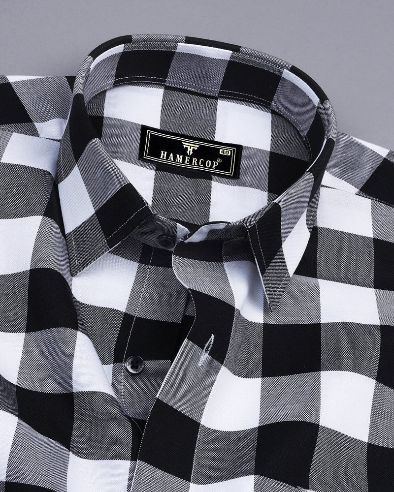 Apache Black With White Sudoku Check Oxford Cotton Shirt