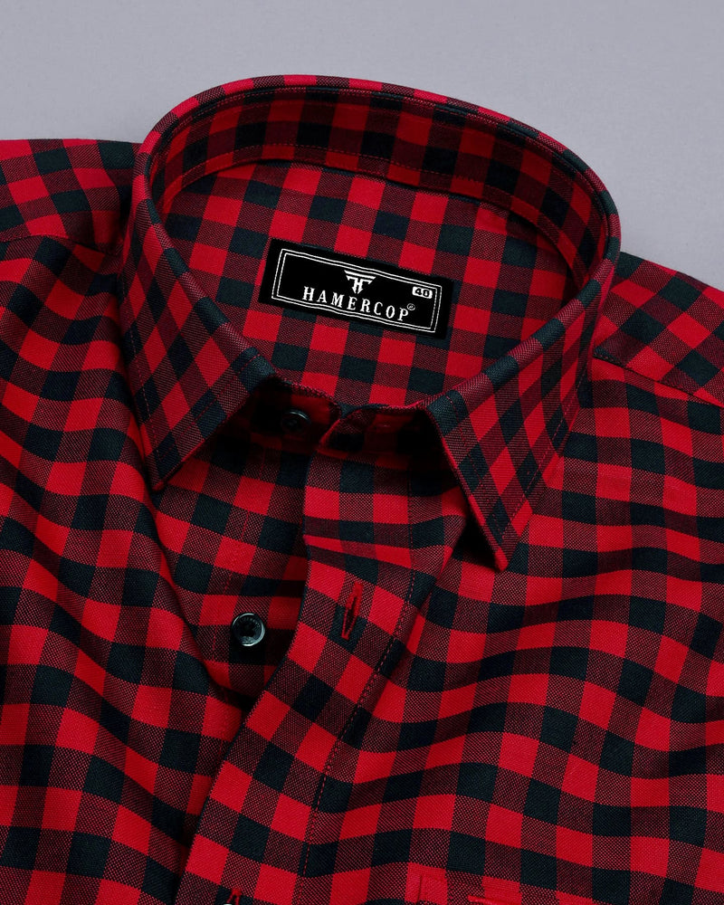 Bandon Red With Black Check Oxford Cotton Shirt