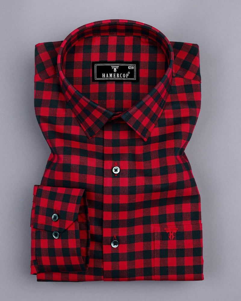 Bandon Red With Black Check Oxford Cotton Shirt