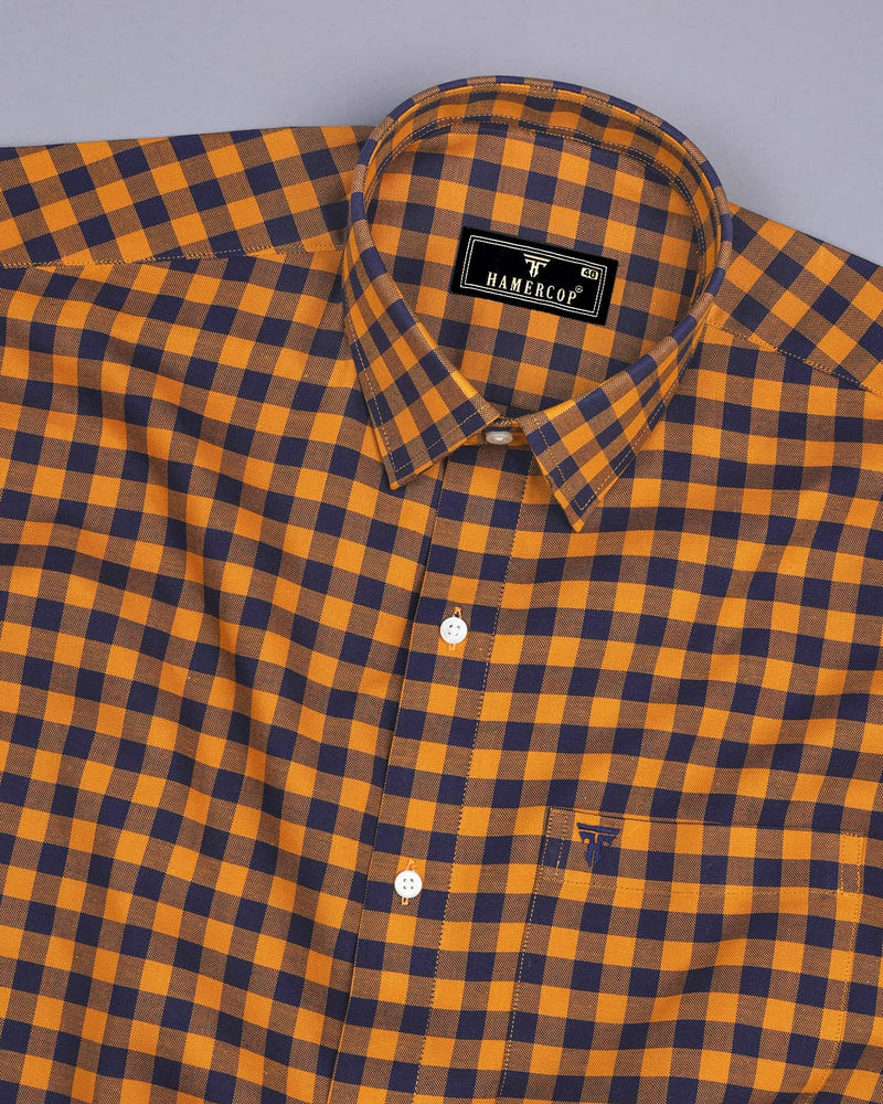 Bandon Mustard With Blue Check Oxford Cotton Shirt