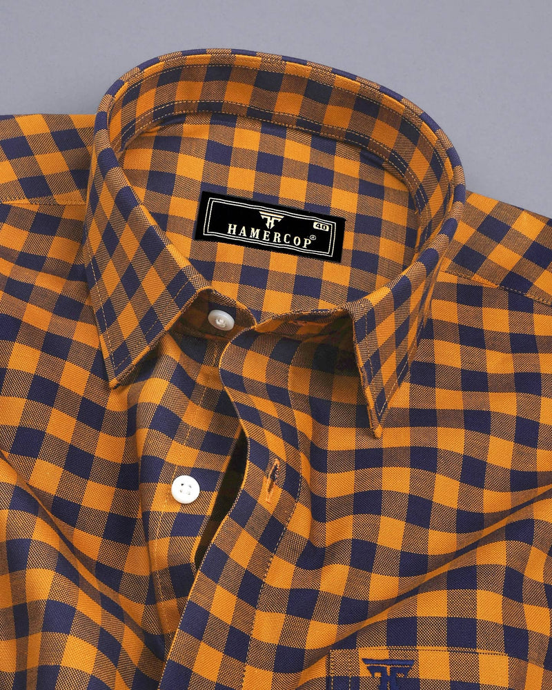 Bandon Mustard With Blue Check Oxford Cotton Shirt