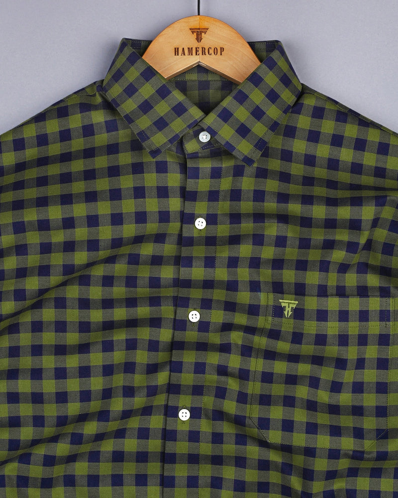 Bandon Green With Blue Check Oxford Cotton Shirt