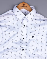 Pigeon Gray With White Printed Satin Cotton Shirt