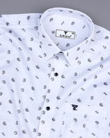 Pigeon Gray With White Printed Satin Cotton Shirt