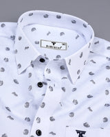 Pigeon Gray With White Printed Satin Cotton Shirt