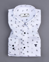 Pigeon Gray With White Printed Satin Cotton Shirt