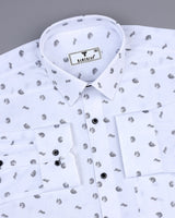 Pigeon Gray With White Printed Satin Cotton Shirt