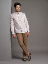 Cream Split Leaf Printed Amsler Cotton Shirt