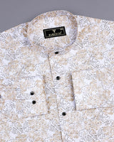 Cream Split Leaf Printed Amsler Cotton Shirt
