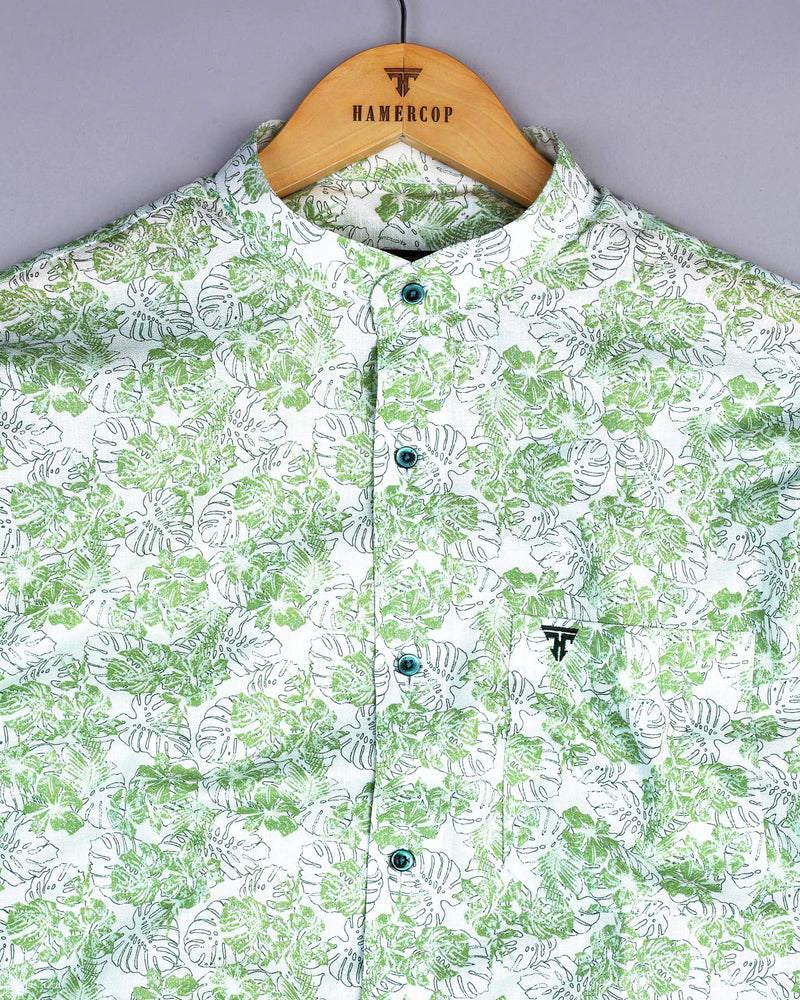 Green Split Leaf Printed Amsler Cotton Shirt
