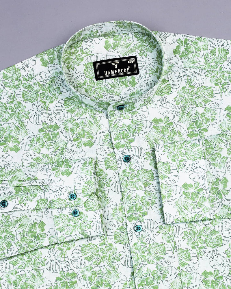 Green Split Leaf Printed Amsler Cotton Shirt