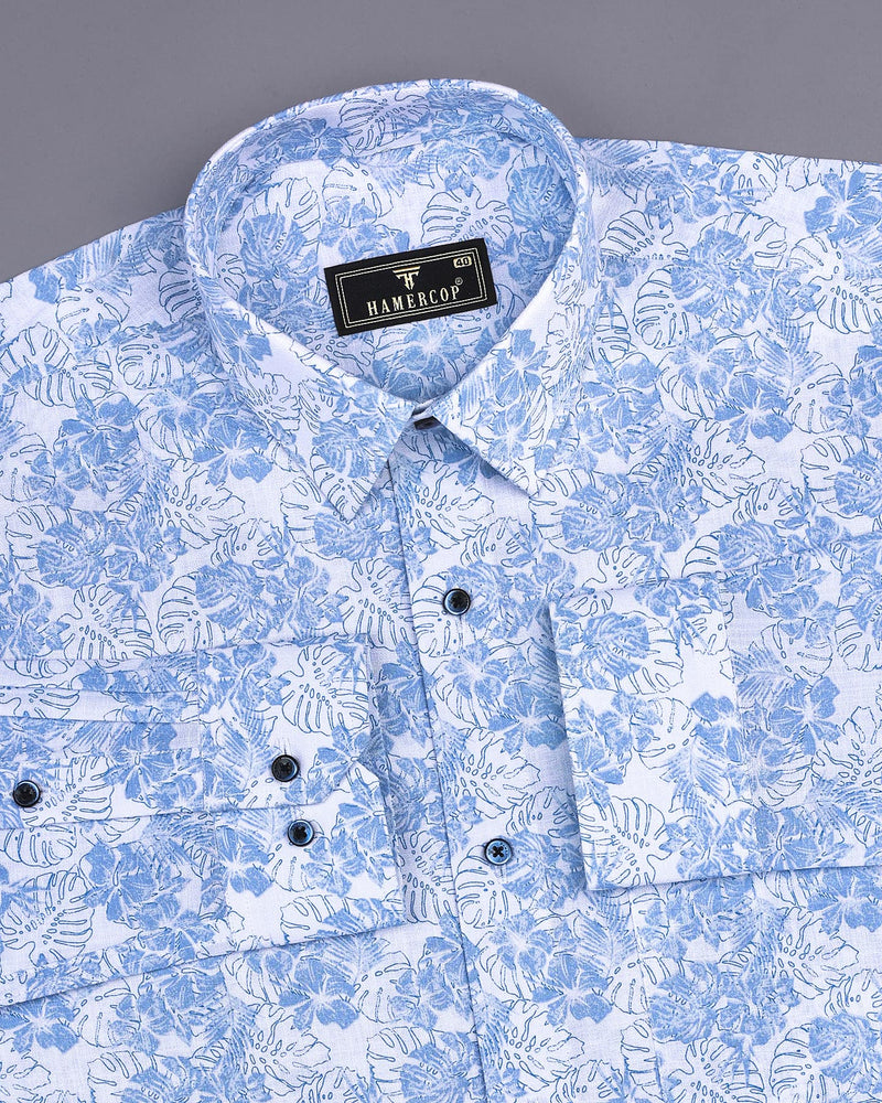 Blue Split Leaf Printed Amsler Cotton Shirt