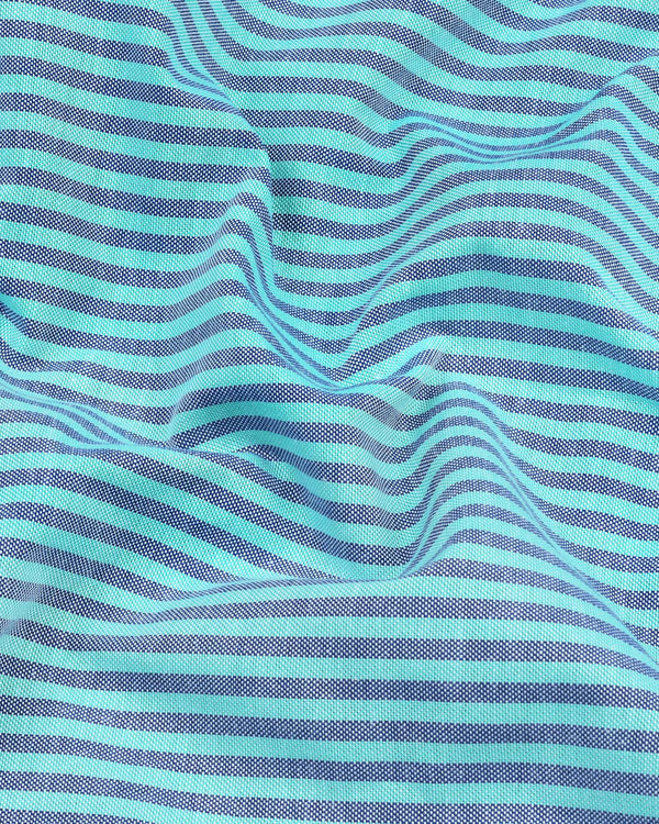 Candida Aqua Blue With Blue Bengal Stripe Oxford Cotton Shirt