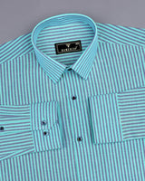 Candida Aqua Blue With Blue Bengal Stripe Oxford Cotton Shirt