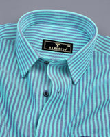 Candida Aqua Blue With Blue Bengal Stripe Oxford Cotton Shirt