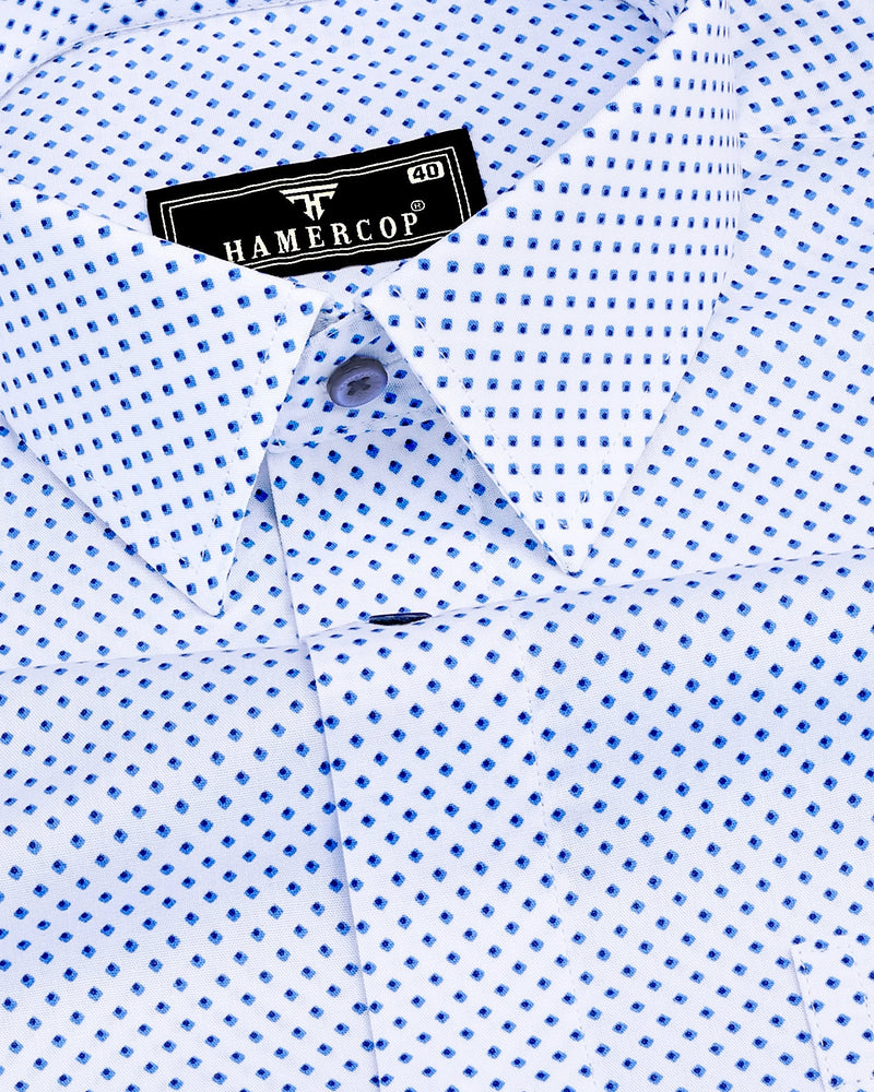 Aldona White With Blue Diamond Printed Cotton Shirt