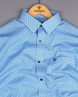 Blue Pencil Stripe With Black Diamond Printed Cotton Shirt