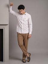 Dusty White With Cream Check Oxford Cotton Formal Shirt