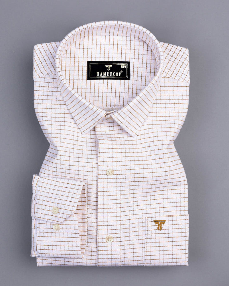 Dusty White With Cream Check Oxford Cotton Formal Shirt