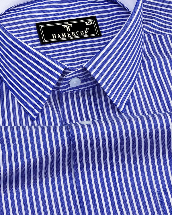 Oracle Blue With White Dobby Stripe Designer Formal Shirt