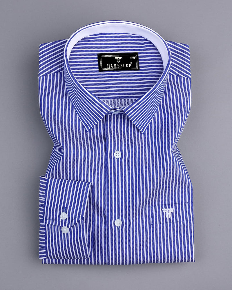 Oracle Blue With White Dobby Stripe Designer Formal Shirt